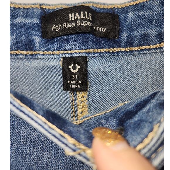 True Religion Halle Flap Skinny Raw Jeans - Medium Cloudless Wash Size 31 - Picture 8 of 14